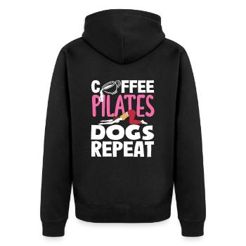 Pilates Coffee Dogs Repeat - Unisex Premium Organic Zip Hoodie - black - Back - Nico (187cm)