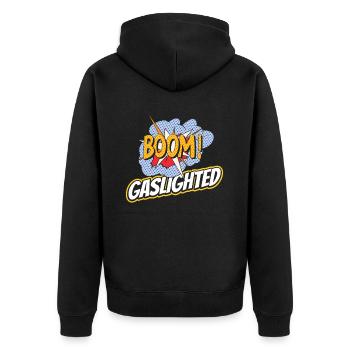 Echtes Professionelles Gaslighting - Unisex Premium Bio Zip Hoodie - Schwarz - Hinten - Nico (187cm)