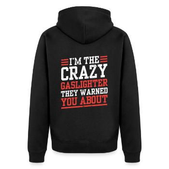 Echtes Professionelles Gaslighting - Unisex Premium Bio Zip Hoodie - Schwarz - Hinten - Nico (187cm)
