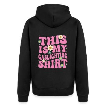 Echtes Professionelles Gaslighting - Unisex Premium Bio Zip Hoodie - Schwarz - Hinten - Nico (187cm)