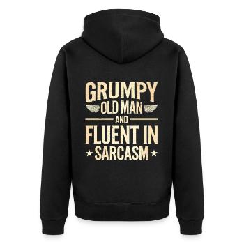 Grumpy Old Man Grumpy - Unisex Premium Organic Zip Hoodie - black - Back - Nico (187cm)