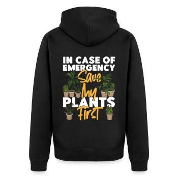 Plant Lover Gardening In Case Of - Unisex Premium Organic Zip Hoodie - black - Back - Nico (187cm)