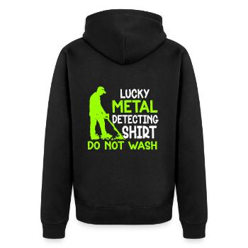Metal Detector Shirt for Men Lucky Metal Detecting - Unisex Premium Bio Zip Hoodie - Schwarz - Hinten - Nico (187cm)