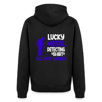 Metal Detector Shirt for Men Lucky Metal Detecting - Unisex Premium Bio Zip Hoodie - Schwarz - Hinten - Nico (187cm)
