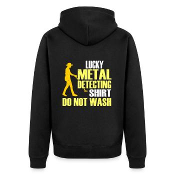 Metal Detector Shirt for Men Lucky Metal Detecting - Unisex Premium Bio Zip Hoodie - Schwarz - Hinten - Nico (187cm)