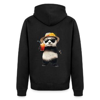 Panda - Unisex Premium Bio Zip Hoodie - Schwarz - Hinten - Nico (187cm)