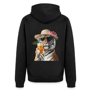 Tiger - Unisex Premium Bio Zip Hoodie - Schwarz - Hinten - Nico (187cm)