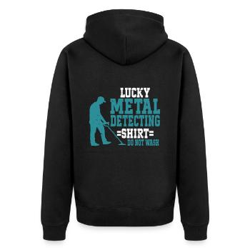 Metal Detector Shirt for Men Lucky Metal Detecting - Unisex Premium Bio Zip Hoodie - Schwarz - Hinten - Nico (187cm)