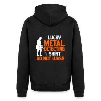 Metal Detector Shirt for Men Lucky Metal Detecting - Unisex Premium Bio Zip Hoodie - Schwarz - Hinten - Nico (187cm)