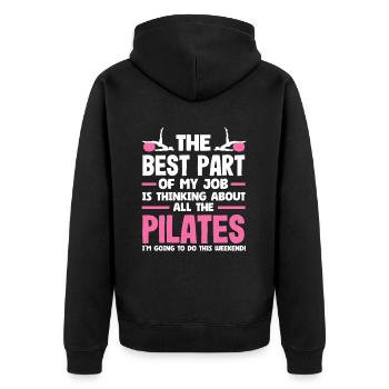 Pilates Das Beste An Meinem Job - Unisex Premium Bio Zip Hoodie - Schwarz - Hinten - Nico (187cm)