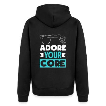 Pilates Adore Your Core Motivation - Unisex Premium Organic Zip Hoodie - black - Back - Nico (187cm)