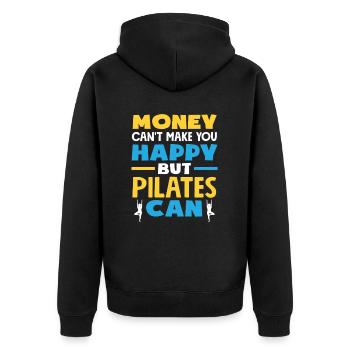 Pilates makes happy, not money - Unisex Premium Organic Zip Hoodie - black - Back - Nico (187cm)