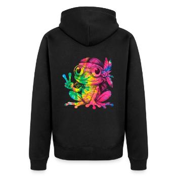 Signe de la paix Teinture Hippie Grenouille des années 60 - Veste à capuche bio Premium Unisexe - noir - Dos - Nico (187cm)