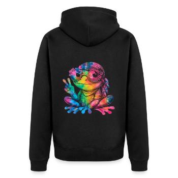 Signe de la paix Teinture Hippie Grenouille des années 60 - Veste à capuche bio Premium Unisexe - noir - Dos - Nico (187cm)