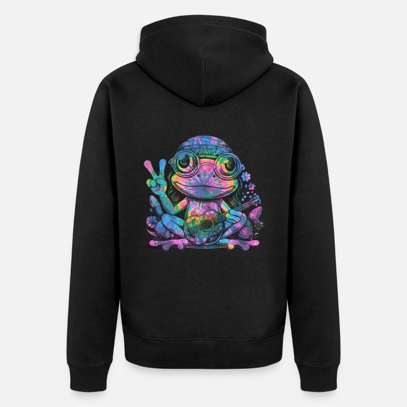 Friedenszeichen Dye Hippie Frog 60s - Unisex Premium Bio Zip Hoodie - Schwarz
