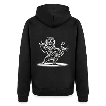 Rockiger Tiger – Wild & Cool - Unisex Premium Bio Zip Hoodie - Schwarz - Hinten - Nico (187cm)