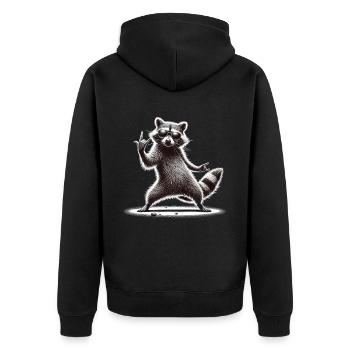 Rock-Waschbär – Metal und Coolness - Unisex Premium Bio Zip Hoodie - Schwarz - Hinten - Nico (187cm)