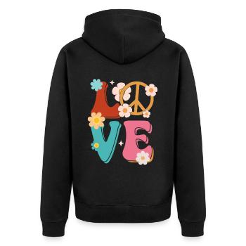 Signe de paix Amour Groovy Hippie des années 70 - Veste à capuche bio Premium Unisexe - noir - Dos - Nico (187cm)