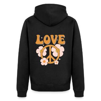 Signe de paix Amour Groovy Hippie des années 70 - Veste à capuche bio Premium Unisexe - noir - Dos - Nico (187cm)