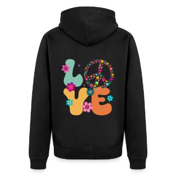 Signe de paix Amour Groovy Hippie des années 70 - Veste à capuche bio Premium Unisexe - noir - Dos - Nico (187cm)