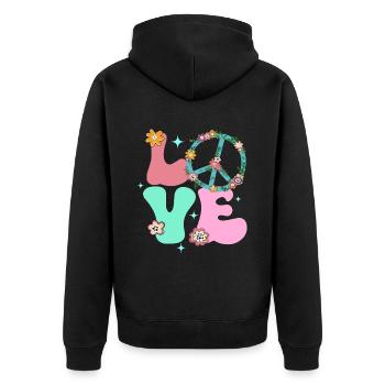 Signe de paix Amour Groovy Hippie des années 70 - Veste à capuche bio Premium Unisexe - noir - Dos - Nico (187cm)
