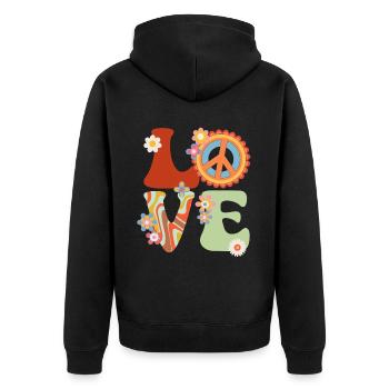 Signe de paix Amour Groovy Hippie des années 70 - Veste à capuche bio Premium Unisexe - noir - Dos - Nico (187cm)