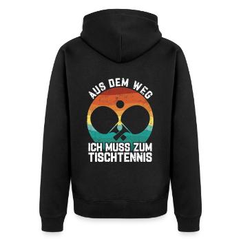 Aus Dem Weg Tischtennis - Unisex Premium Bio Zip Hoodie - Schwarz - Hinten - Nico (187cm)