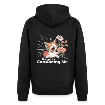 Cat Rage Consumes Me Humor Meme - Unisex Premium Bio Zip Hoodie - Schwarz - Hinten - Nico (187cm)