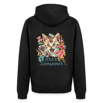 Cat Rage Consumes Me Humor Meme - Unisex Premium Bio Zip Hoodie - Schwarz - Hinten - Nico (187cm)