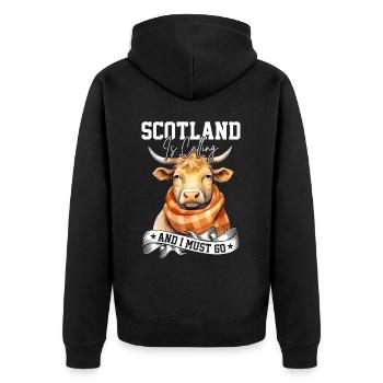 Schottisches Hochlandrind für Landwirte - Unisex Premium Bio Zip Hoodie - Schwarz - Hinten - Nico (187cm)