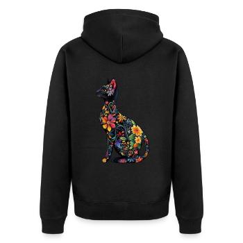 Russisch Blau Katze - Unisex Premium Bio Zip Hoodie - Schwarz - Hinten - Nico (187cm)