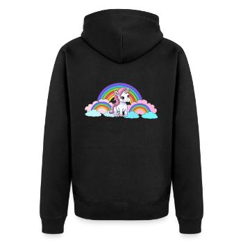 Regenbogen Einhorn Einhörner Pferd Pferde Kinder - Unisex Premium Bio Zip Hoodie - Schwarz - Hinten - Nico (187cm)