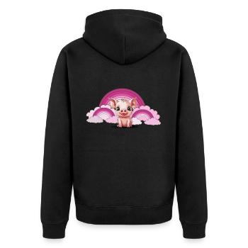 Regenbogen Ferkel Schwein himmlisch Wolken - Unisex Premium Bio Zip Hoodie - Schwarz - Hinten - Nico (187cm)
