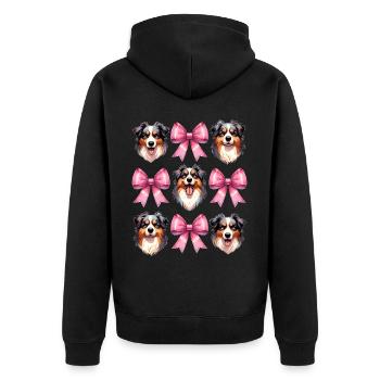 Coquette Bow Australian Shepherd Dog Mom Pink - Unisex Premium Bio Zip Hoodie - Schwarz - Hinten - Nico (187cm)