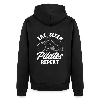 Pilates Eat Sleep Repeat Motivation - Unisex Premium Bio Zip Hoodie - Schwarz - Hinten - Nico (187cm)