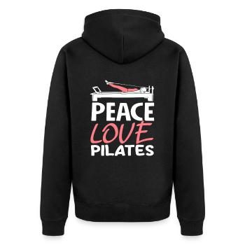 Pilates Peace Love Pilates Style - Unisex Premium Organic Zip Hoodie - black - Back - Nico (187cm)
