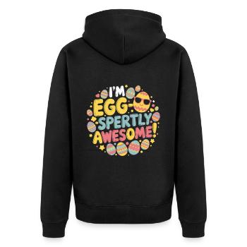Ich bin eier-weise großartig – Lustiges Ostershirt - Unisex Premium Bio Zip Hoodie - Schwarz - Hinten - Nico (187cm)