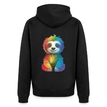 Colorful Rainbow Sloth - Gift Late Riser - Unisex Premium Organic Zip Hoodie - black - Back - Nico (187cm)