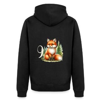 Mit Fuchs - Kinder Geburtstag 9 Jahre - Unisex Premium Bio Zip Hoodie - Schwarz - Hinten - Nico (187cm)
