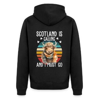 Schottisches Hochlandrind für Landwirte - Unisex Premium Bio Zip Hoodie - Schwarz - Hinten - Nico (187cm)