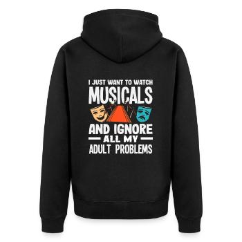 Musical Liebhaber Ich Will Musicals Sehen - Unisex Premium Bio Zip Hoodie - Schwarz - Hinten - Nico (187cm)