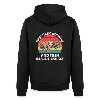 Sloths, Animal Lover, Sloth Lover, Lazy Sloth - Unisex Premium Organic Zip Hoodie - black - Back - Nico (187cm)