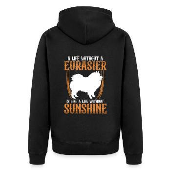 Leben ohne Eurasier Eurasian Spitz - Unisex Premium Bio Zip Hoodie - Schwarz - Hinten - Nico (187cm)
