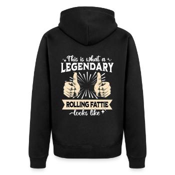 Legendärer Rolling Fattie Papa - Unisex Premium Bio Zip Hoodie - Schwarz - Hinten - Nico (187cm)