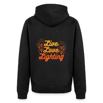 Lighting technician Live Love Lighting - Unisex Premium Organic Zip Hoodie - black - Back - Nico (187cm)