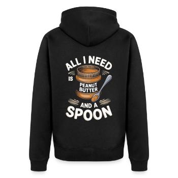 Erdnussbutter Erdnussbodybuilder - Unisex Premium Bio Zip Hoodie - Schwarz - Hinten - Nico (187cm)