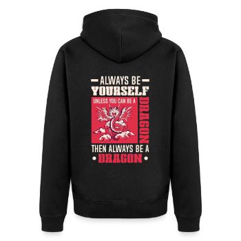 Drachen Drachendesign Sei immer du selbst - Unisex Premium Bio Zip Hoodie - Schwarz - Hinten - Nico (187cm)