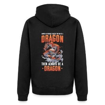 Drachen Drachendesign Sei immer du selbst - Unisex Premium Bio Zip Hoodie - Schwarz - Hinten - Nico (187cm)
