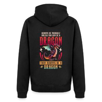 Drachen Drachendesign Sei immer du selbst - Unisex Premium Bio Zip Hoodie - Schwarz - Hinten - Nico (187cm)