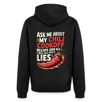 Fragen Sie Mich Nach Meinem Chili Cookoff -Rezept - Unisex Premium Bio Zip Hoodie - Schwarz - Hinten - Nico (187cm)